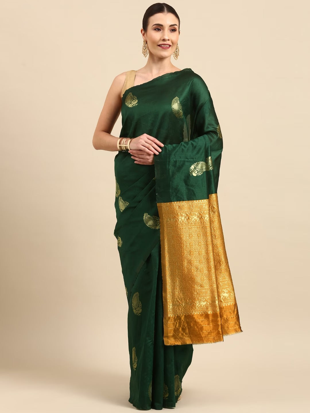 Bottle Green Banarasi Soft Silk Saree for Wedding Wear for Women