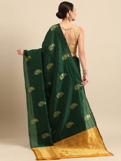 Bottle Green Banarasi Soft Silk Saree for Wedding Wear for Women