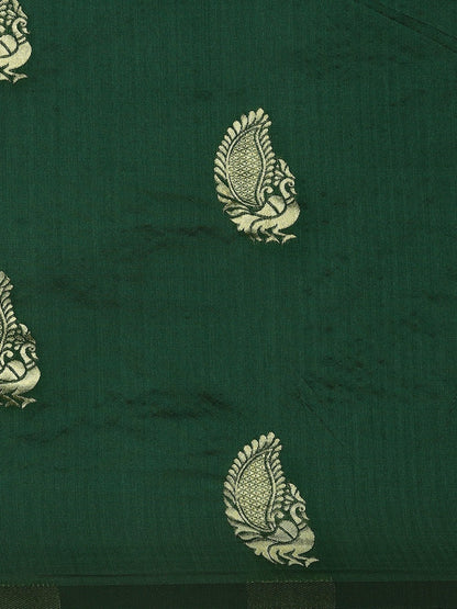 Bottle Green Banarasi Soft Silk Saree for Wedding Wear for Women