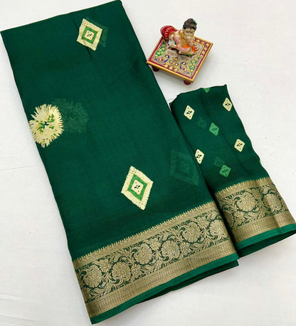 Bottle Green Moss Mellow Georgette Zari Saree for Women