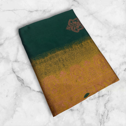 Bottle Green Lichi Silk Saree With Gold Jacquard Border for Women