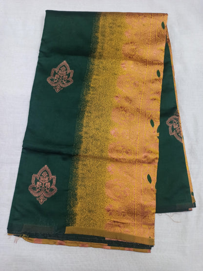 Bottle Green Lichi Silk Saree With Gold Jacquard Border for Women