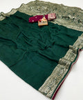 Bottle Green Maslin Silk Zari Woven Saree With Rich Pallu