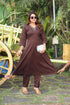 Brown Cotton A-Line Kurti Pant Set with Mirror Work for Women