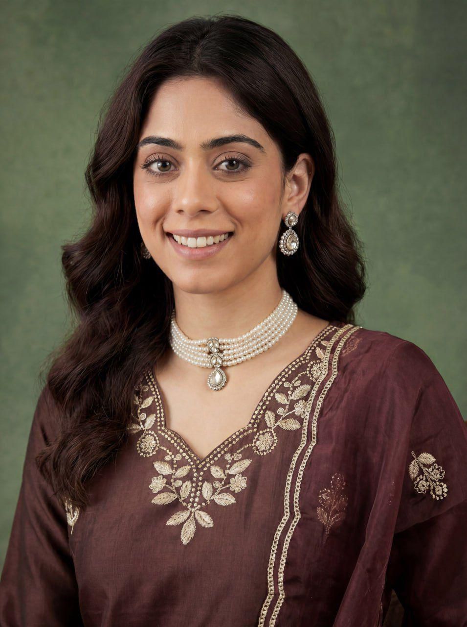 Brown Embroidered Cotton Kurta Pant Dupatta Set Women for Women