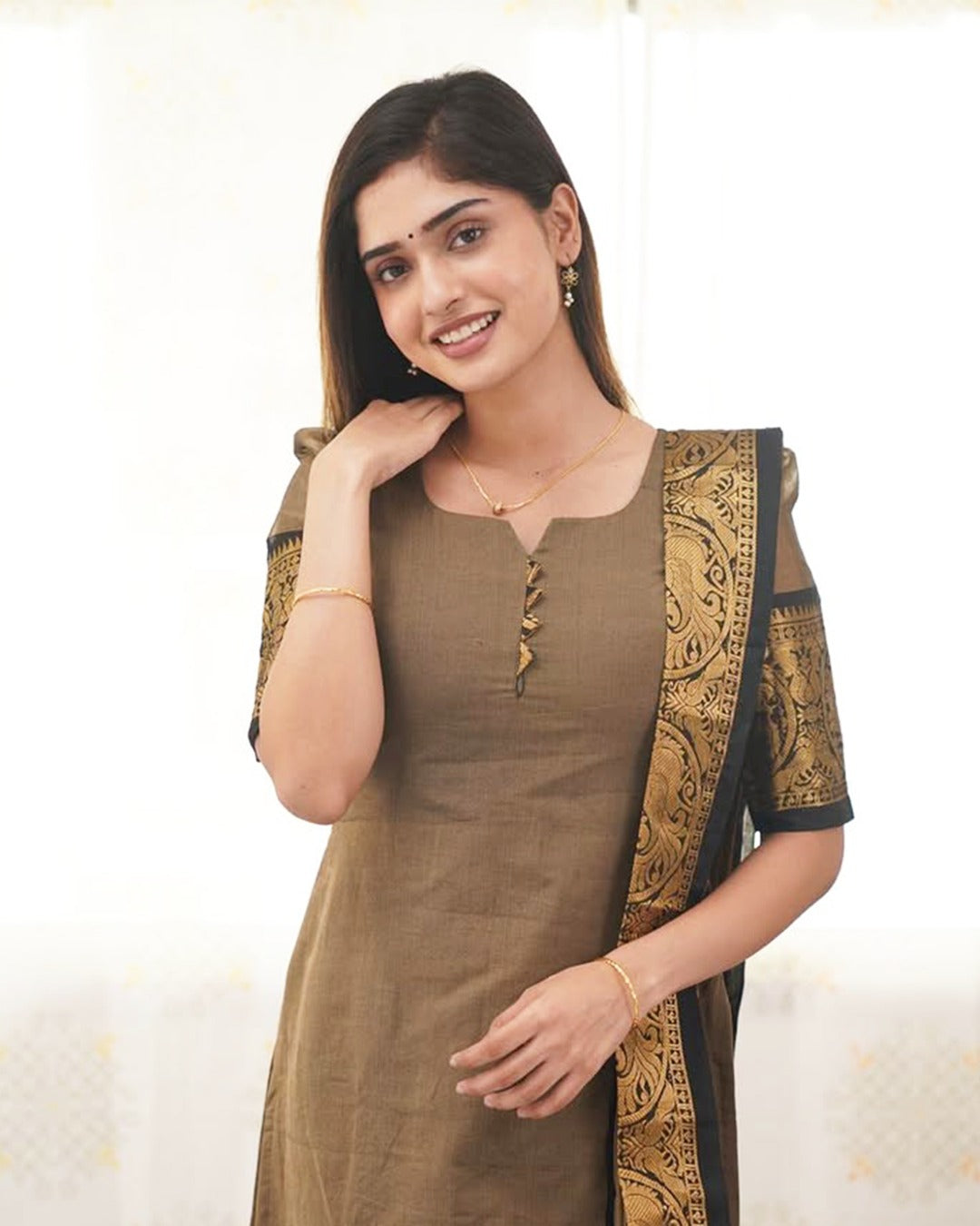 Brown Grace Cotton Kurti Set for Women