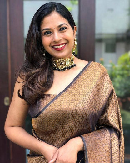 Brown Lichi Silk Saree with Rich Zari Weaving Pallu for Women