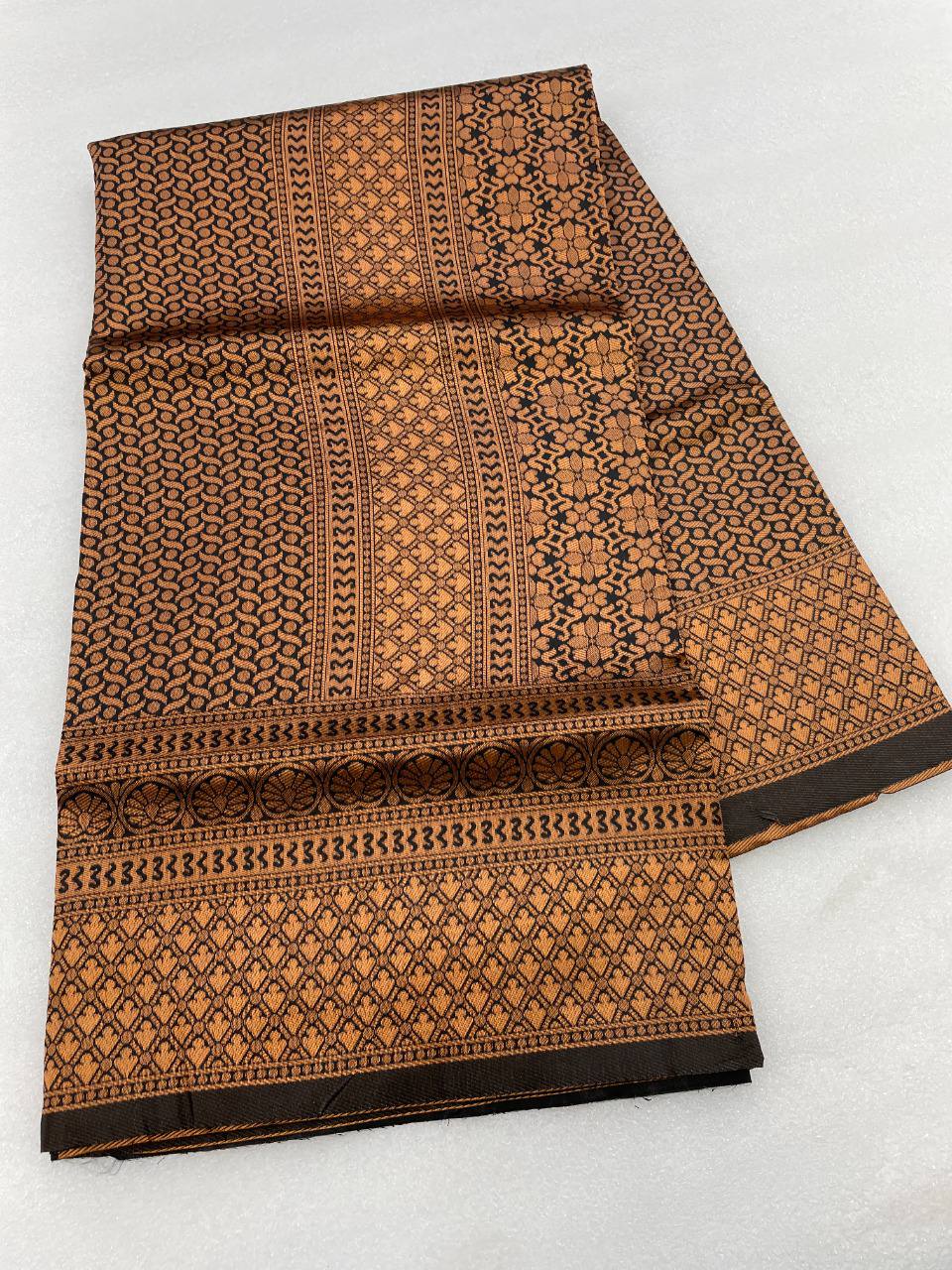 Brown Lichi Silk Saree with Rich Zari Weaving Pallu for Women