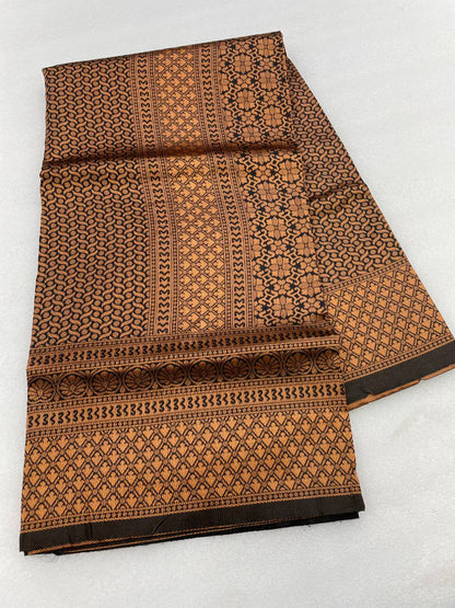 Brown Lichi Silk Saree with Rich Zari Weaving Pallu for Women