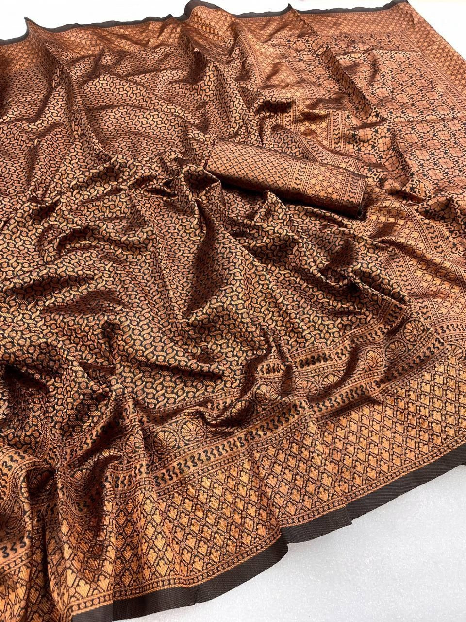 Brown Lichi Silk Saree with Rich Zari Weaving Pallu for Women