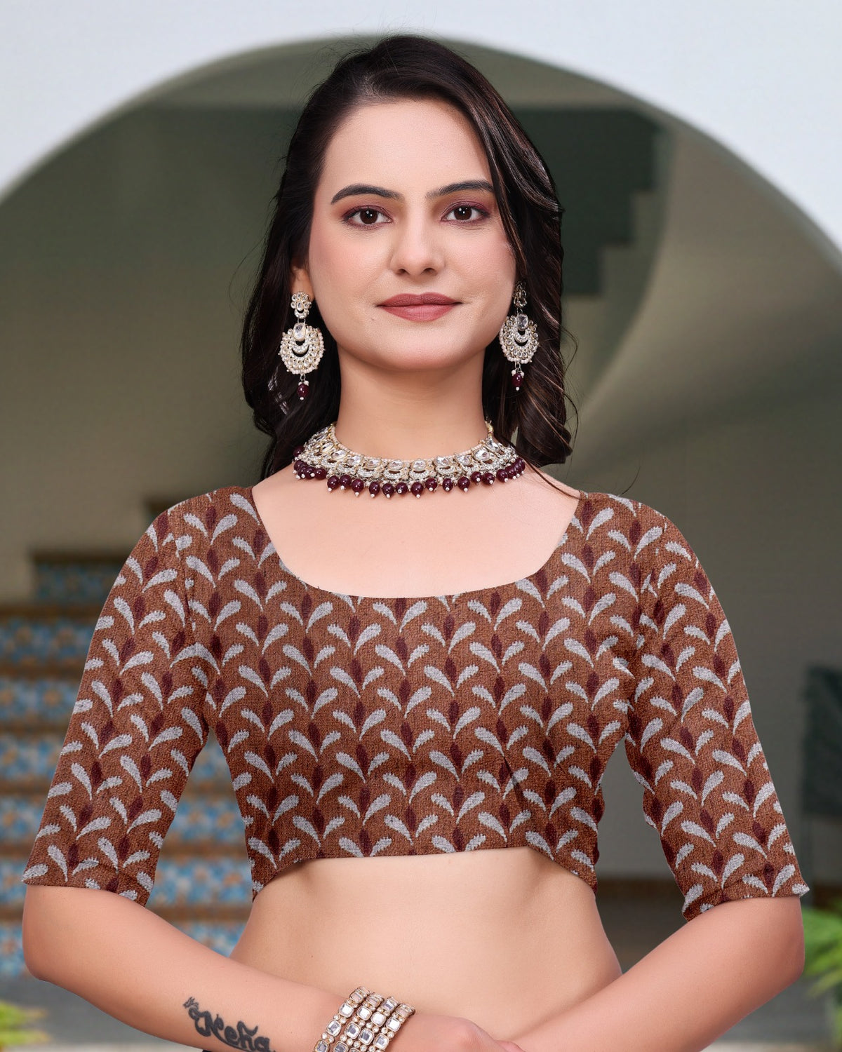Brown Printed Mal Cotton Saree with Designer Pallu for Women
