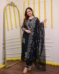 Black Georgette Embroidered Kurta Set for Women