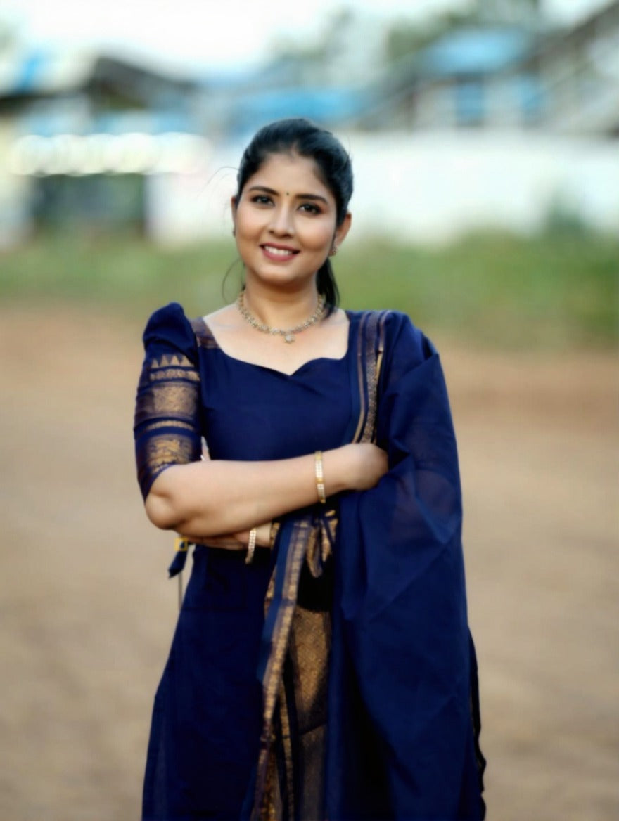 Blue Kanchi Cotton Jacquard Kurti Dupatta Set for Women