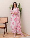 Cream Pink Printed Rayon Readymade Salwar Suit