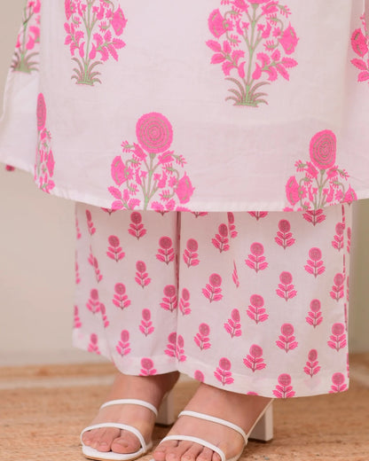 Cream Pink Printed Rayon Readymade Salwar Suit for Women