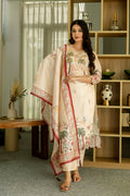 Cream Threadwork Printed Readymade Salwar Suit