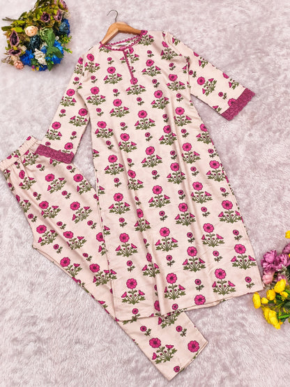 Floral Printed Rayon Straight Kurta Pant Set for Women