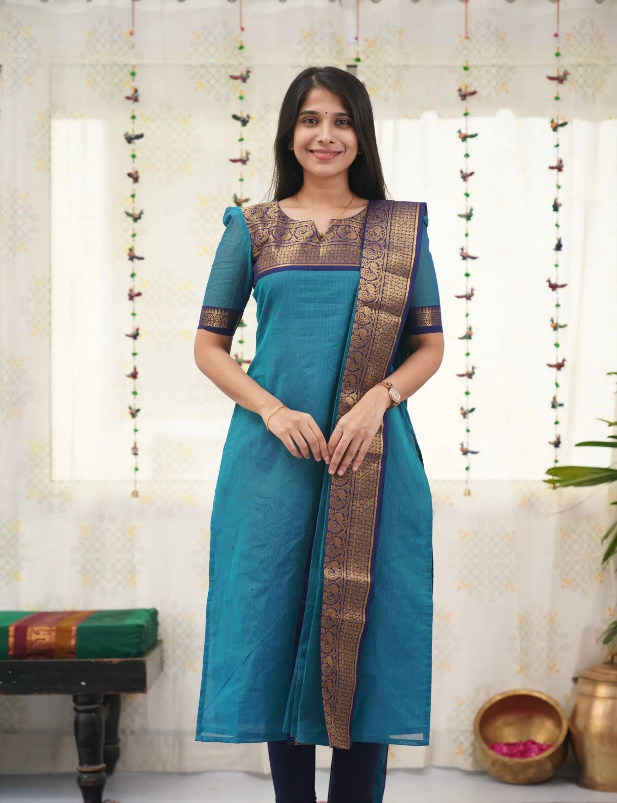 Kanchi Cotton Jacquard Kurti Dupatta Set