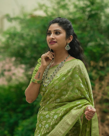 Light Green Banarasi Soft Silk Zari Weave Saree for Women