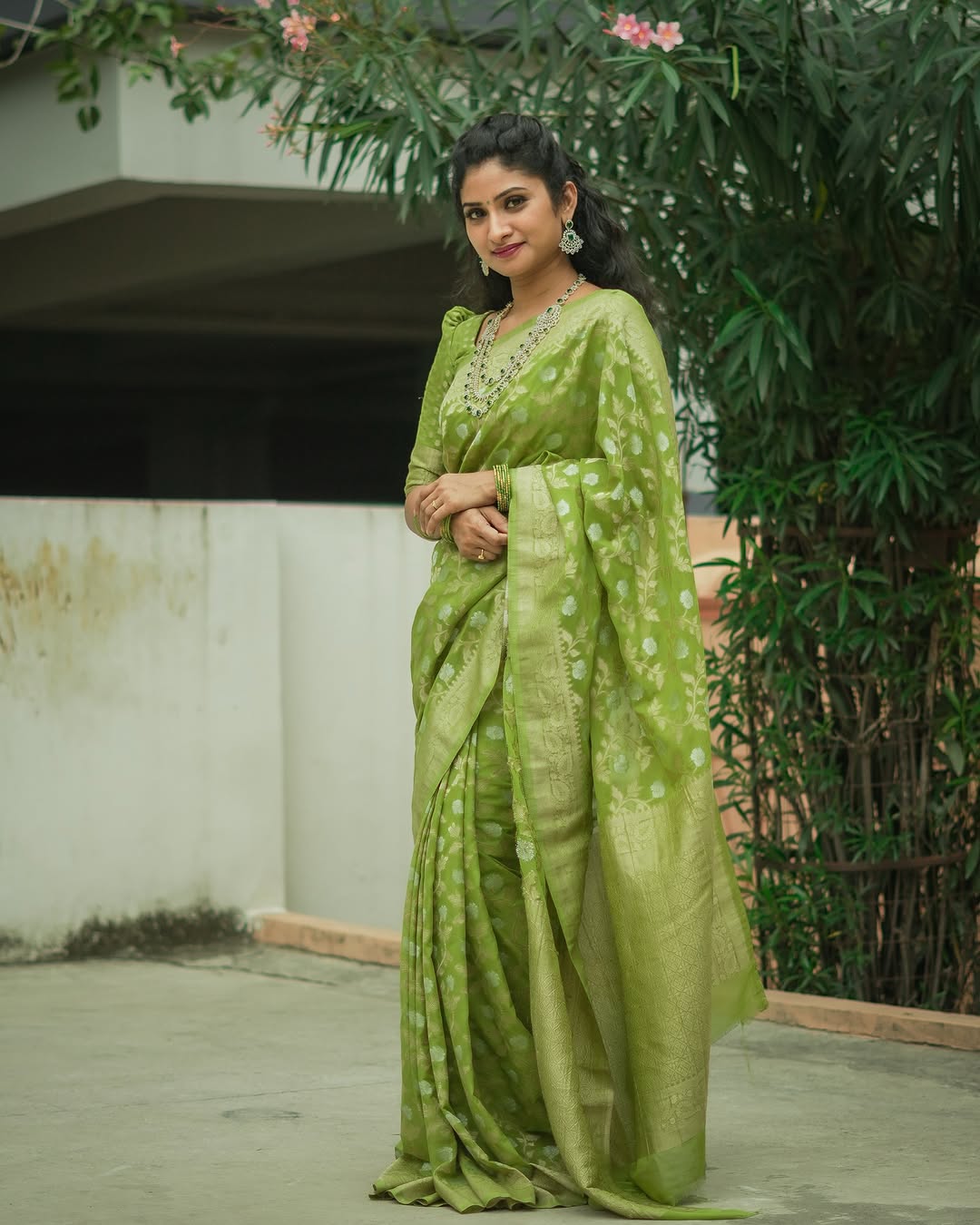 Light Green Banarasi Soft Silk Zari Weave Saree