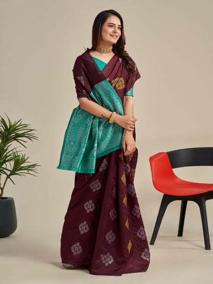 Maroon Banarasi Soft Silk Jacquard Zari Saree for Women