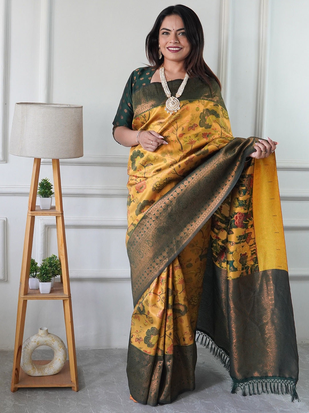 Mustard Banarasi Soft Silk Jacquard Saree with Zari