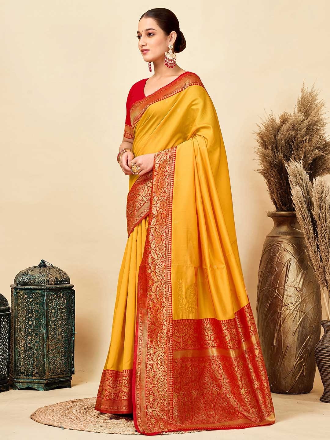Mustard Yellow Banarasi Soft Silk Zari Weave Saree
