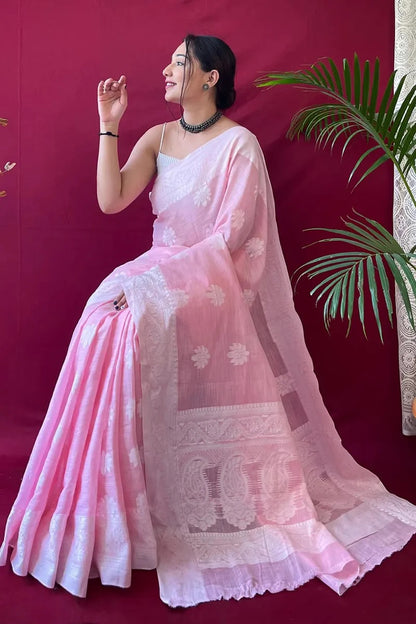 Pink Banarasi Soft Silk Jacquard Saree with Zari for Women
