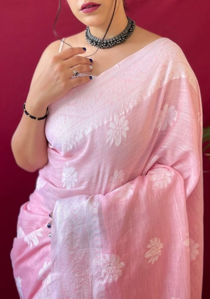 Pink Banarasi Soft Silk Jacquard Saree with Zari for Women