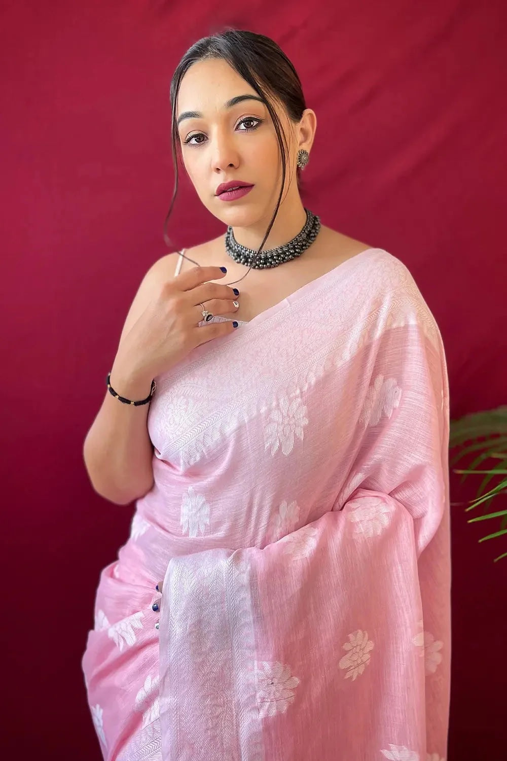 Pink Banarasi Soft Silk Jacquard Saree with Zari for Women