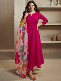 Pink Chanderi Cotton Kurti Pant Dupatta Set
