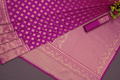 Purple Banarasi Soft Silk Jacquard Zari Saree for Women