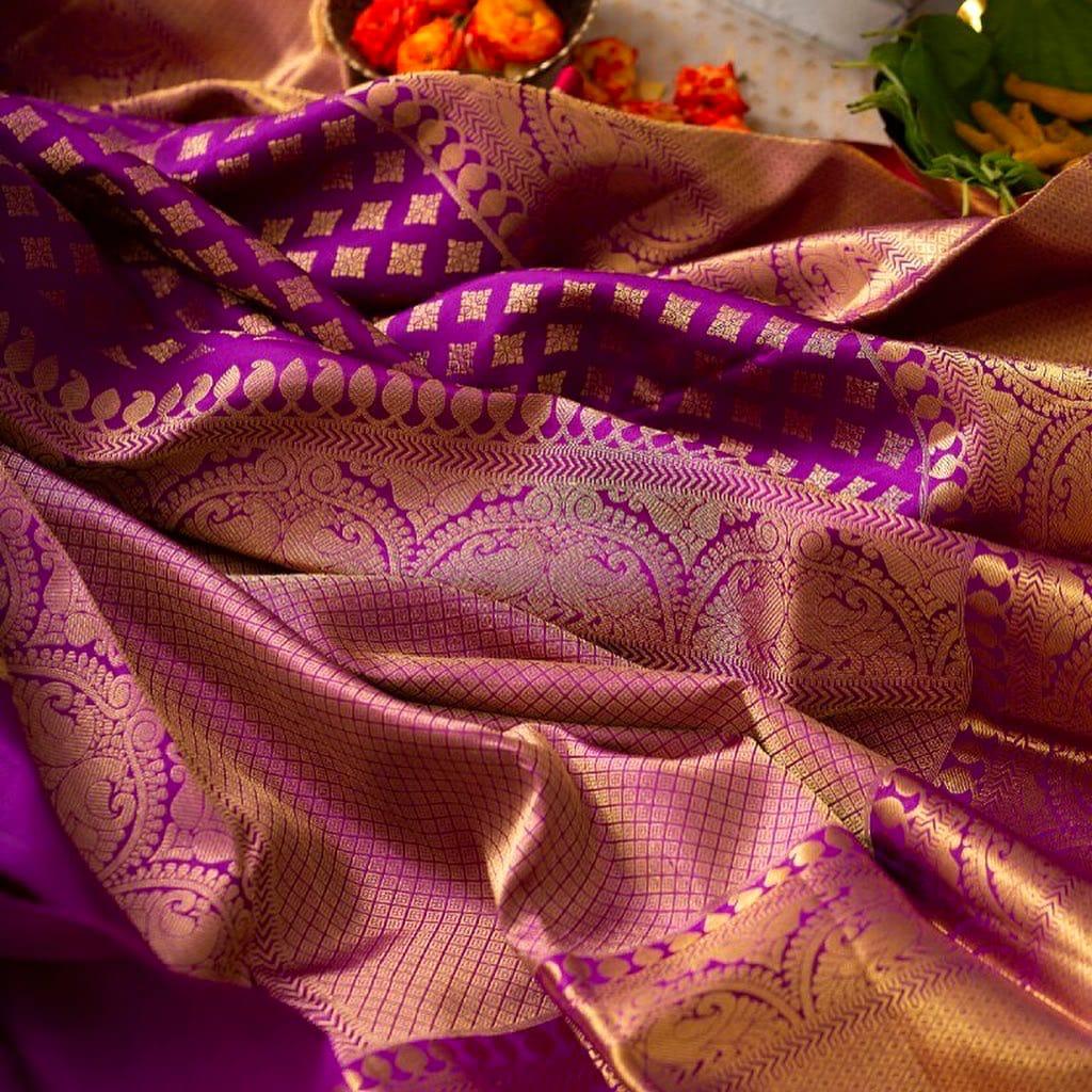 Purple Banarasi Soft Silk Jacquard Zari Saree for Women