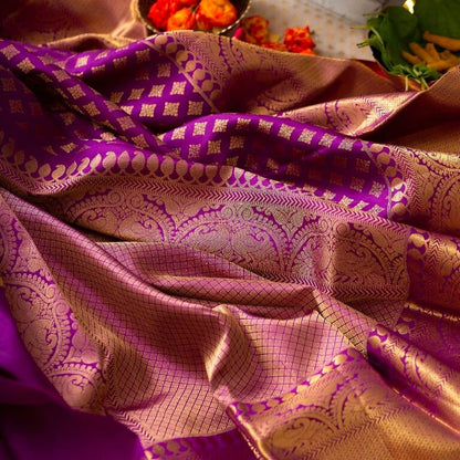 Purple Banarasi Soft Silk Jacquard Zari Saree for Women