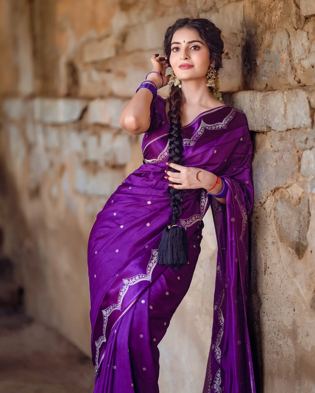 Purple Banarasi Soft Silk Zari Work Saree