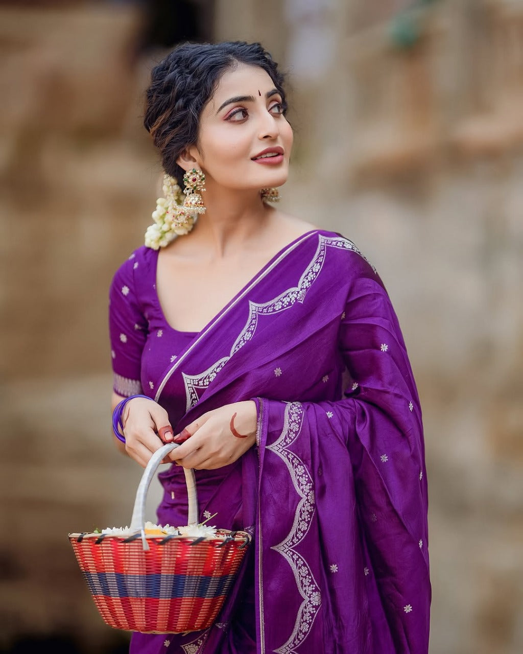Purple Banarasi Soft Silk Zari Work Saree