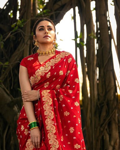 Red Banarasi Soft Silk Zari Weave Sareee for Women