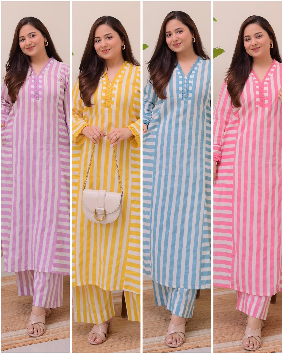 Striped Rayon Straight Kurta Palazzo Set for Women