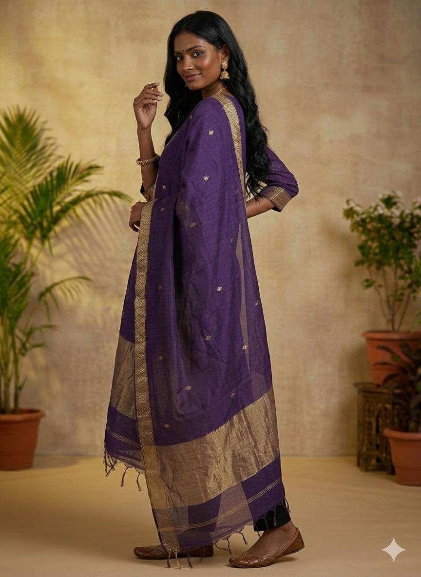 Violet Kanchi Cotton Kurta Dupatta Set for Women