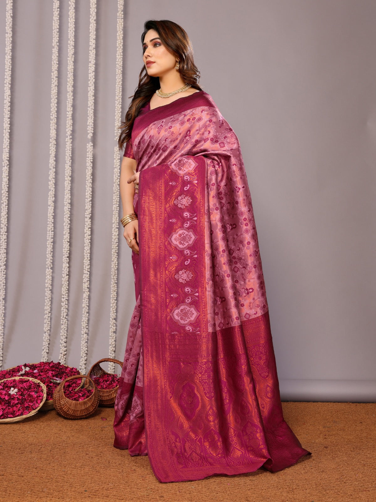 Wine Banarasi Soft Silk Jacquard Saree with Zari