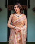 Caramel Brown Floral Handloom Saree with Printed Pallu
