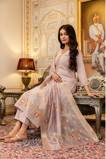 Castilian Pink with Embroidery and Jacquard salwar suits for Women