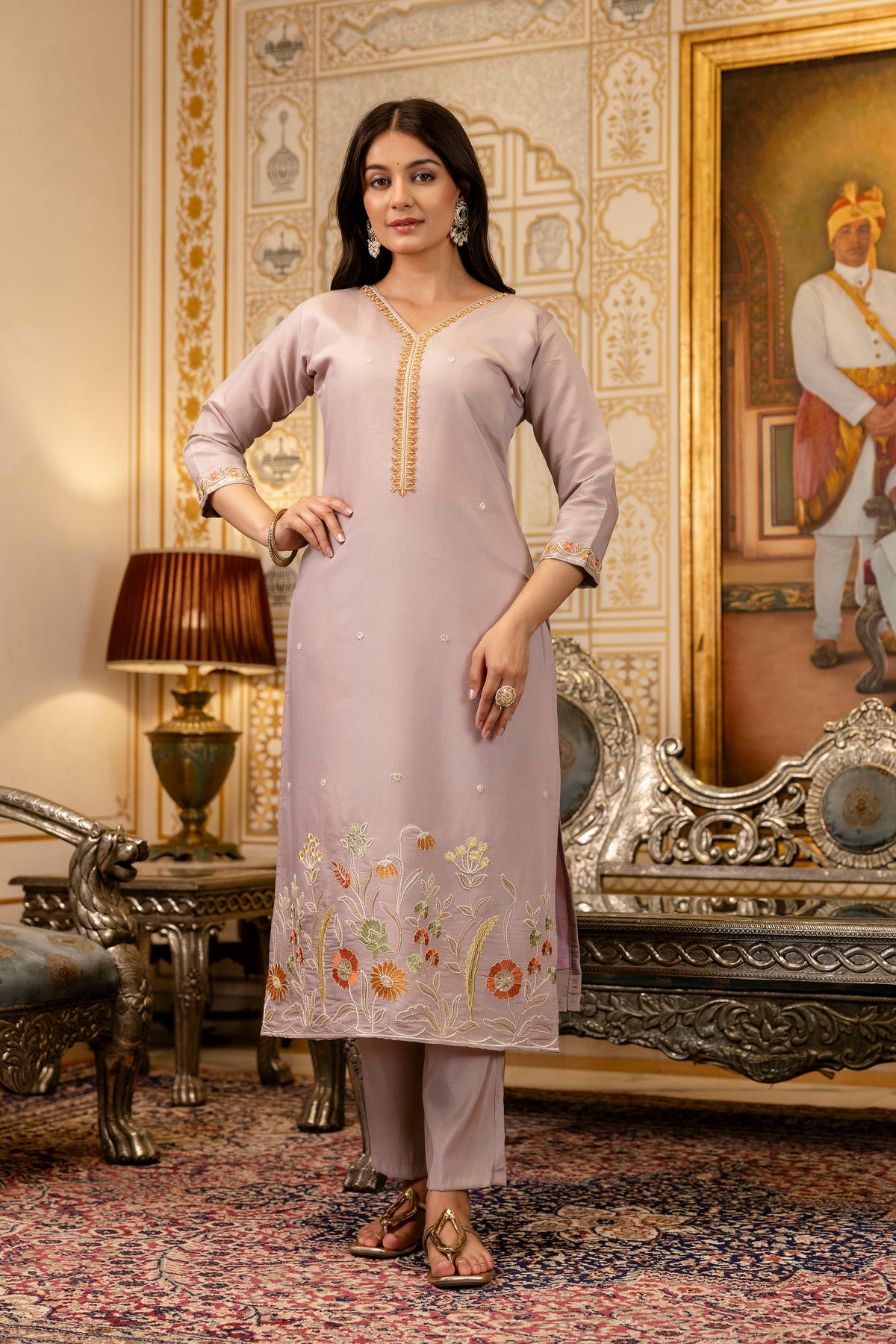 Castilian Pink with Embroidery and Jacquard salwar suits for Women