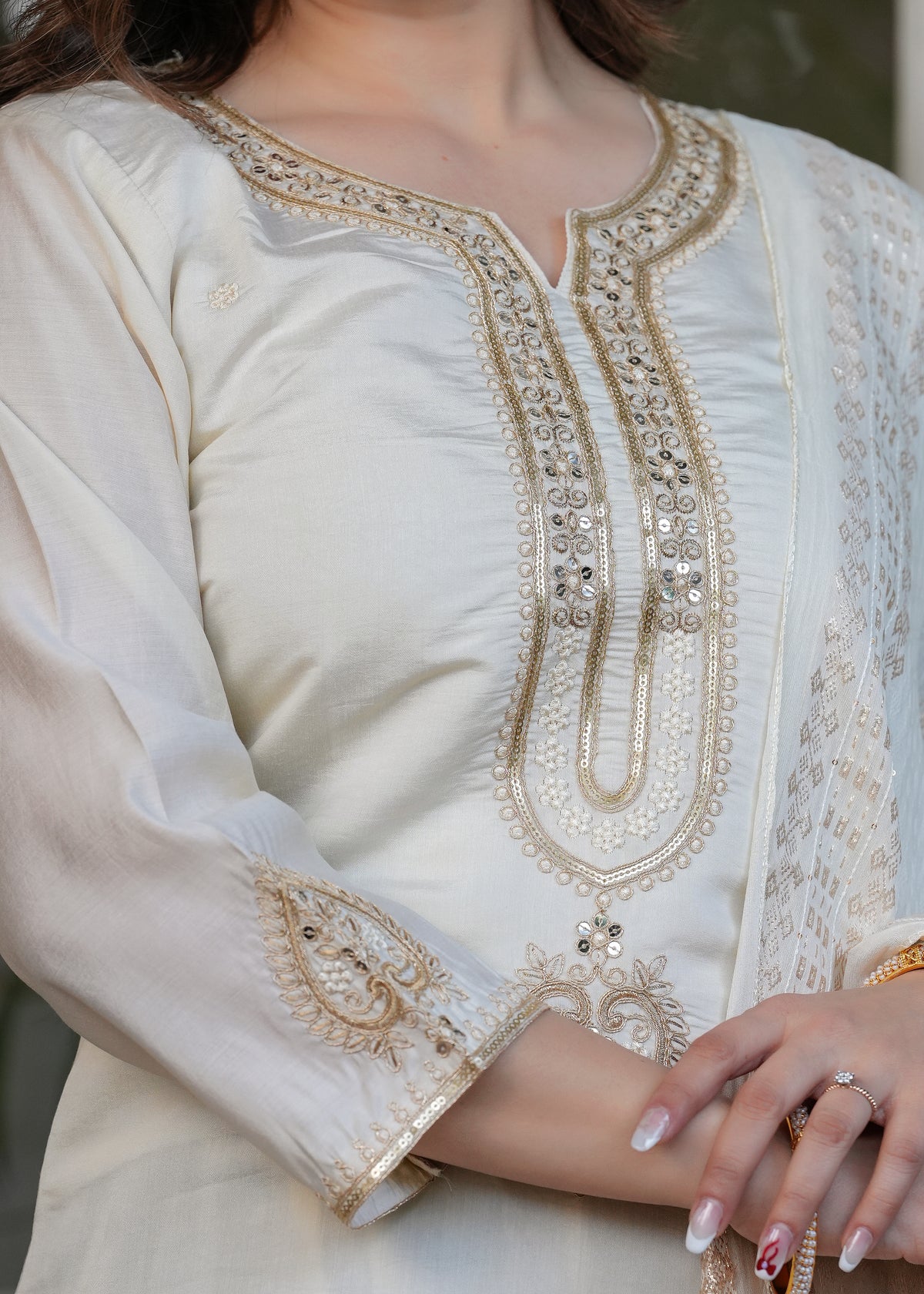 Elegant White Chanderi Kurta Pant Dupatta Set Women for Women