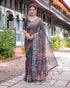 Charcoal Grey Linen Saree with Floral Print for Women