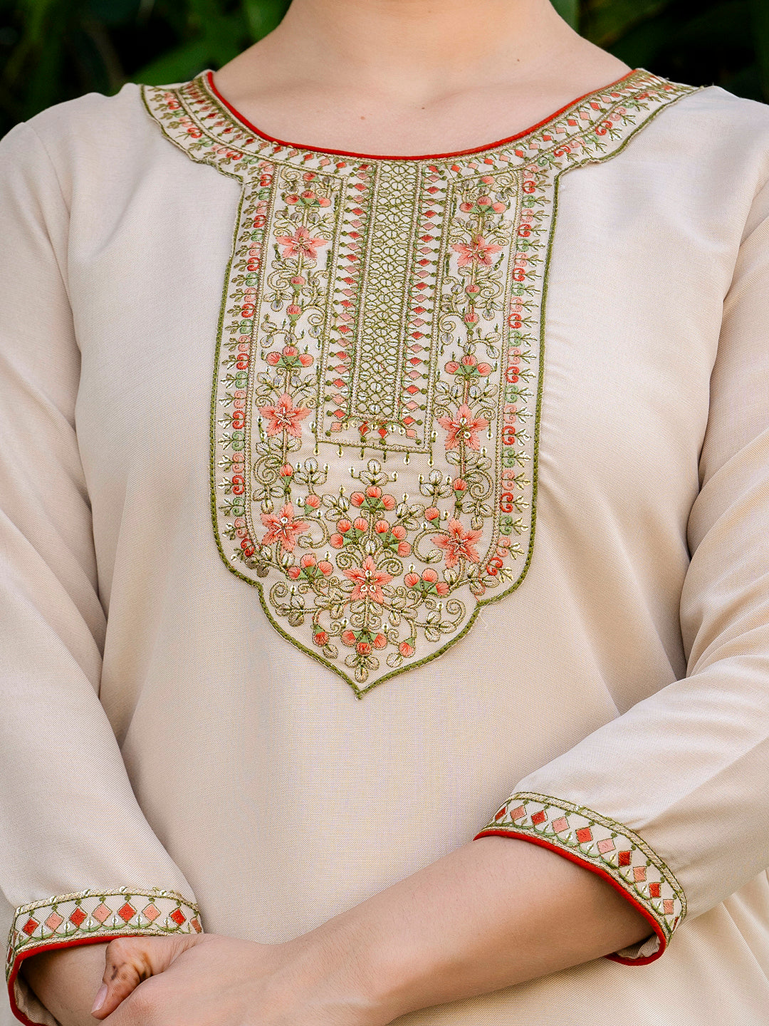 Chiku Embroidered Kurti Pant Dupatta Set for Women