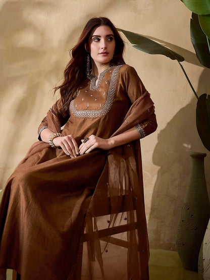 Chocolate Brown SilkRadiance Salwar Suit for Women