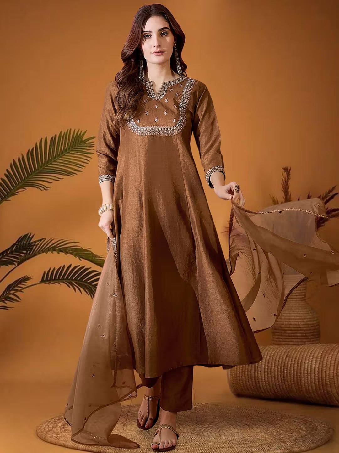 Chocolate Brown SilkRadiance Salwar Suit for Women