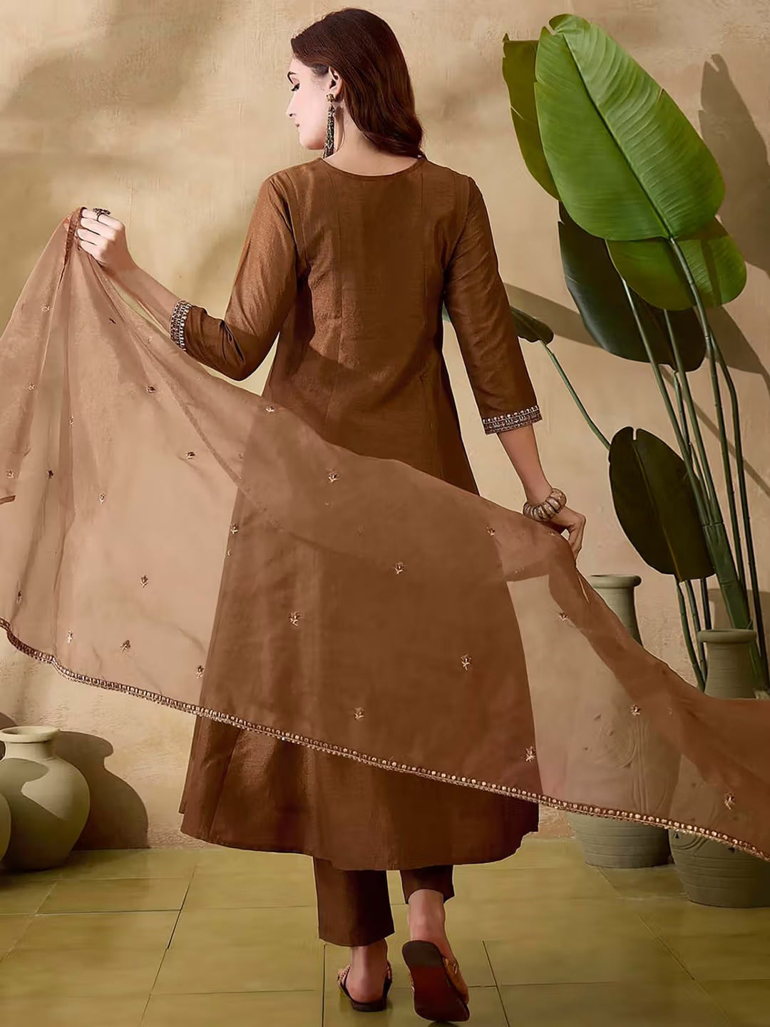 Chocolate Brown SilkRadiance Salwar Suit for Women