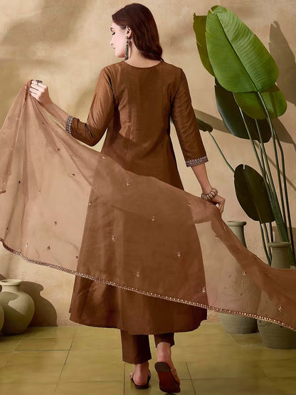Chocolate Brown SilkRadiance Salwar Suit for Women